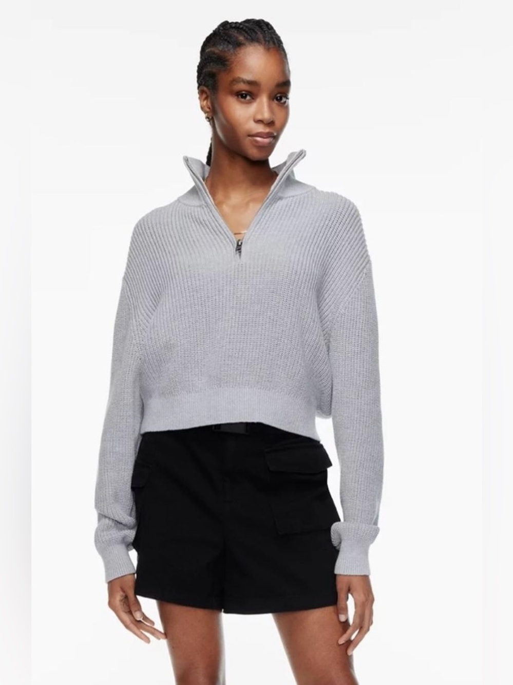 ARITZIA TNA GREY ASHBURY QUARTER ZIP KNIT SWEATER COTTON OVERSIZED SIZE 2